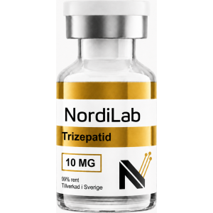 NordiLab Trizepatid 10 mg injektionsflaska, 99% ren och tillverkad i Sverige.